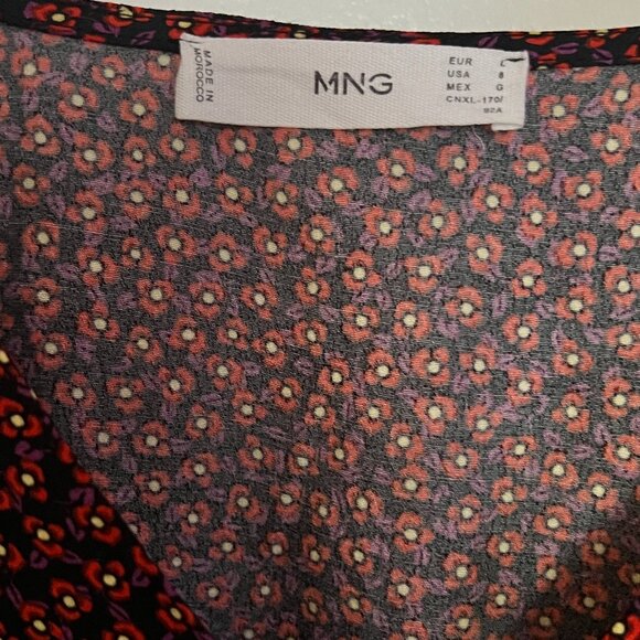 Mango floral print viscose midi dress. Long sleeved. Red and purple floral sz 8 - Picture 2 of 6